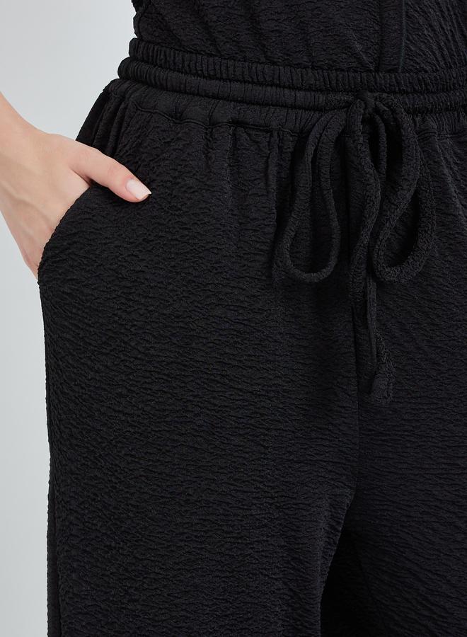 Styli Women Black Wide Leg Trousers with Drawstring - Image 2